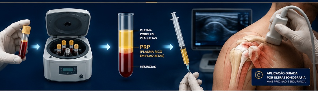 Ilustração do tratamento biológico com PRP para lesões do ombro e do cotovelo